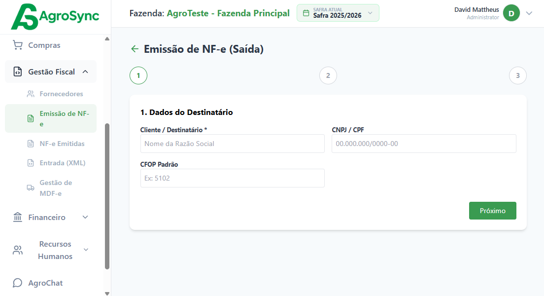 Interface de Emissão de NF-e AgroSync